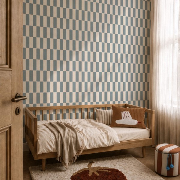 Tapeta Klocki Retro Niebieska Dekorillo do pokoju dziecka