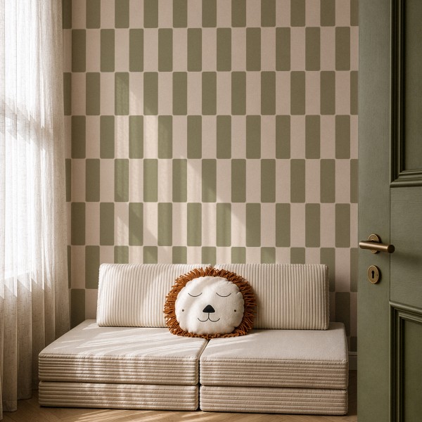 Tapeta Klocki Retro Oliwkowa Dekorillo do pokoju dziecka