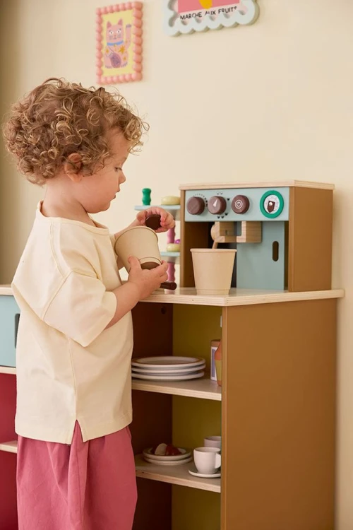 KID'S CONCEPT Drewniana kawiarnia do zabawy – zestaw małego baristy
