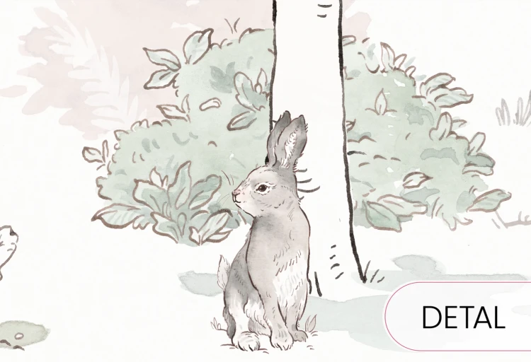 Tapeta HELLO RABBIT - sage - leśny mural ze zwierzętami do pokoju dziecka