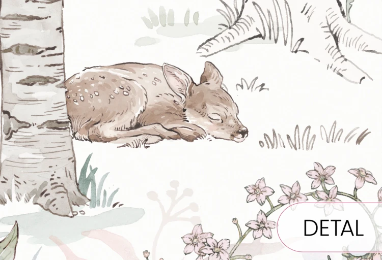 Tapeta HELLO RABBIT - sage - leśny mural ze zwierzętami do pokoju dziecka