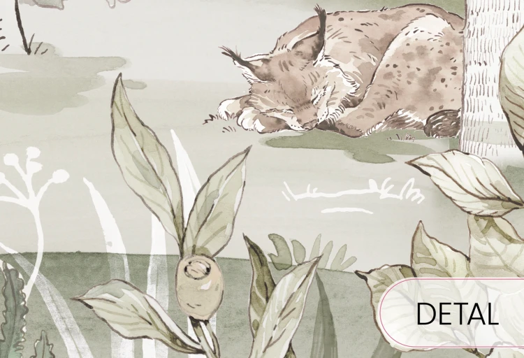 Tapeta HELLO TEDDY - khaki - dziecięca tapeta z misiami pośród drzew