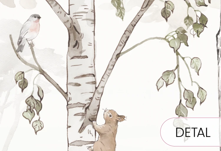 Tapeta HELLO TEDDY - khaki - dziecięca tapeta z misiami pośród drzew