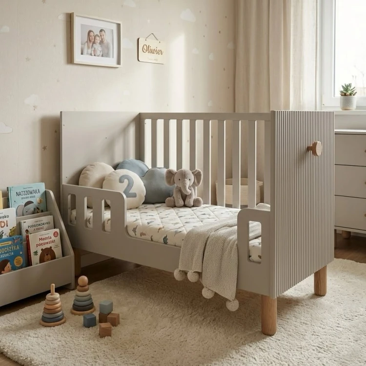 Kaszmirowe łóżeczko LOFT 2w1 120x60 z szufladą barierką i opcją tapczanika