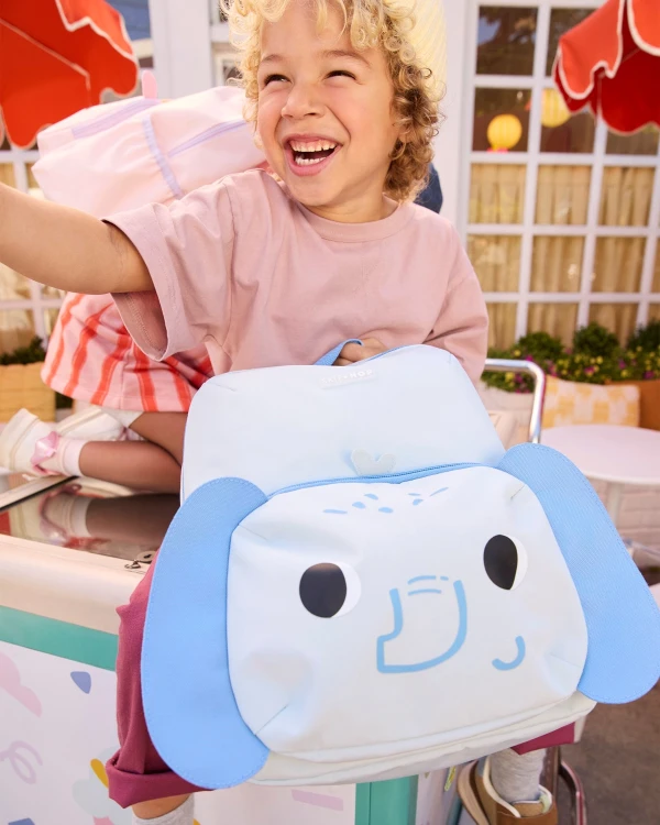 Skip Hop Besties Squad Słoń – plecak dla dziecka od 3 lat mieszczący format A4, z regulowanymi szelkami i kieszeniami na bidon, idealny do przedszkola.