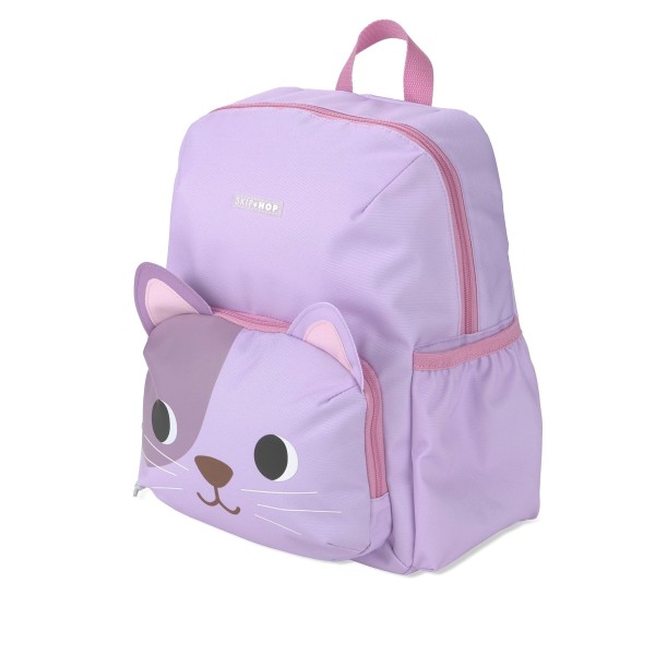 Skip Hop Besties Squad Kot – plecak dla dziecka od 3 lat mieszczący format A4, z regulowanymi szelkami i kieszeniami na bidon, idealny do przedszkola.