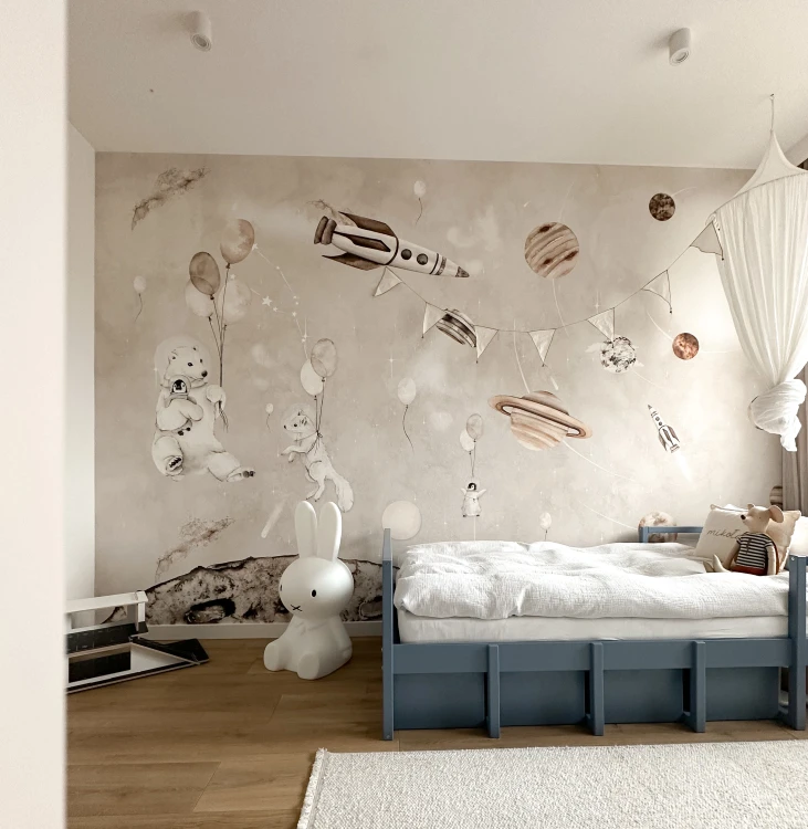 Drewniane łóżko dla dzieci 90x200 cm TWEENS Zgaszony Niebieski