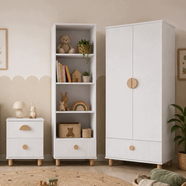 Szafa dwudrzwiowa LOFT z szufladą – Garderoba 186 cm - Biała