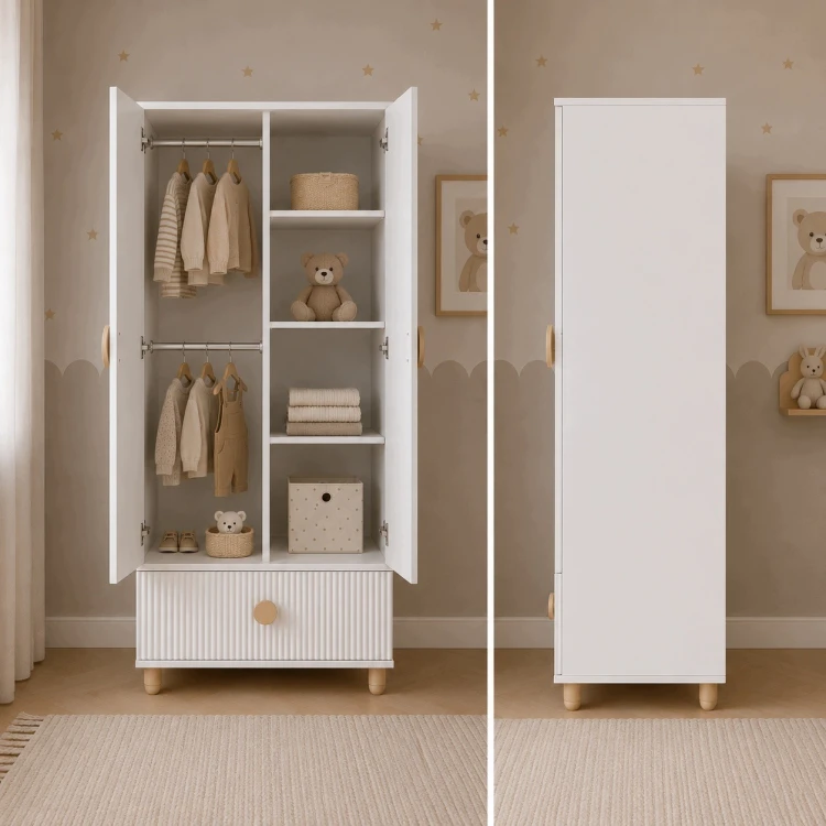 Szafa dwudrzwiowa LOFT z szufladą – Garderoba 186 cm - Biała