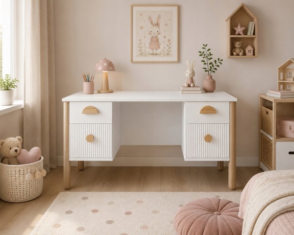 białe biurko szkolne z szufladami LOFT