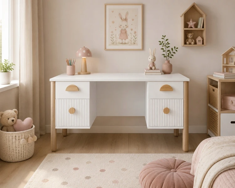 białe biurko szkolne z szufladami LOFT