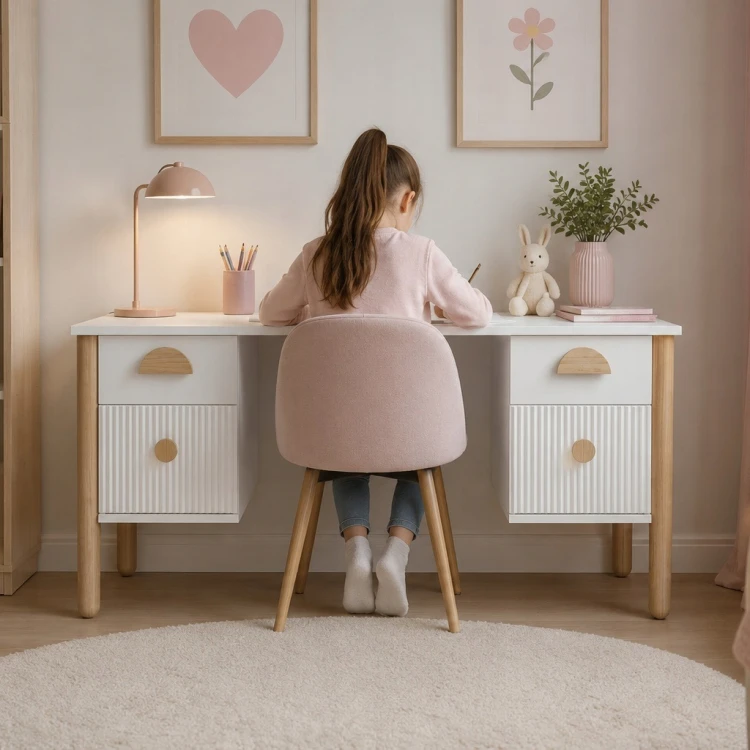 białe biurko szkolne z szufladami LOFT