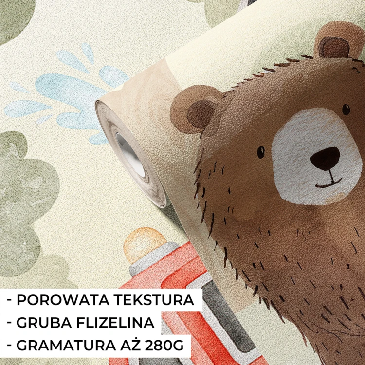 Dekoracyjna tapeta dziecięca inspirowana naturą i strażakami.