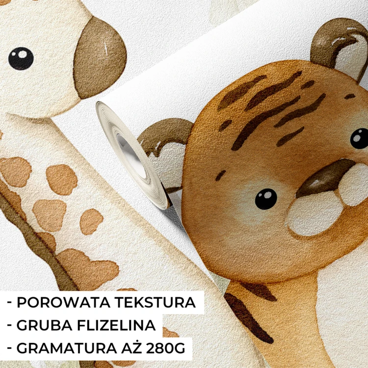 Akwarelowa tapeta z małpką i leniwcem do pokoju dziecięcego.