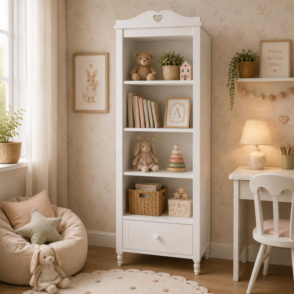 Drewniany, biały regał -  biblioteczka z szufladą- julie.jpg