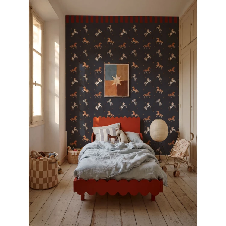 Tapeta do pokoju dla dziecka Spanish horses with border red