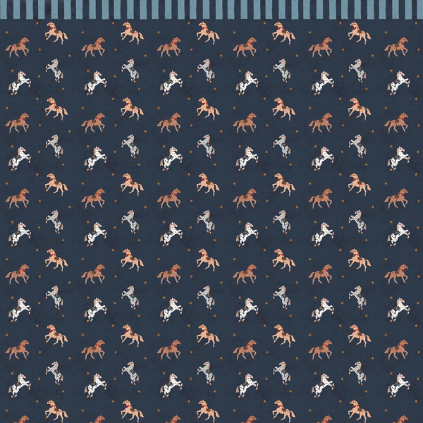 Tapeta do pokoju dla dziecka Spanish horses with border blue