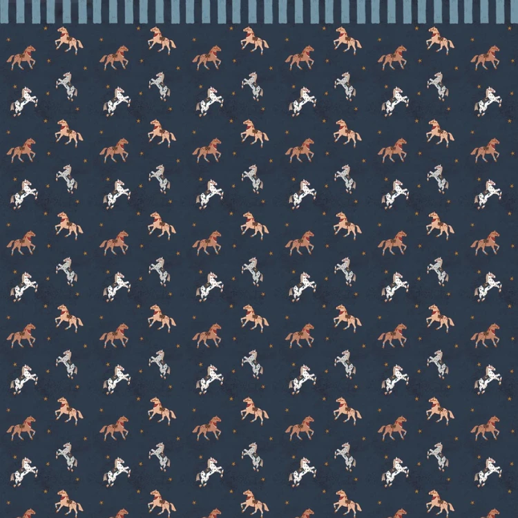 Tapeta do pokoju dla dziecka Spanish horses with border blue