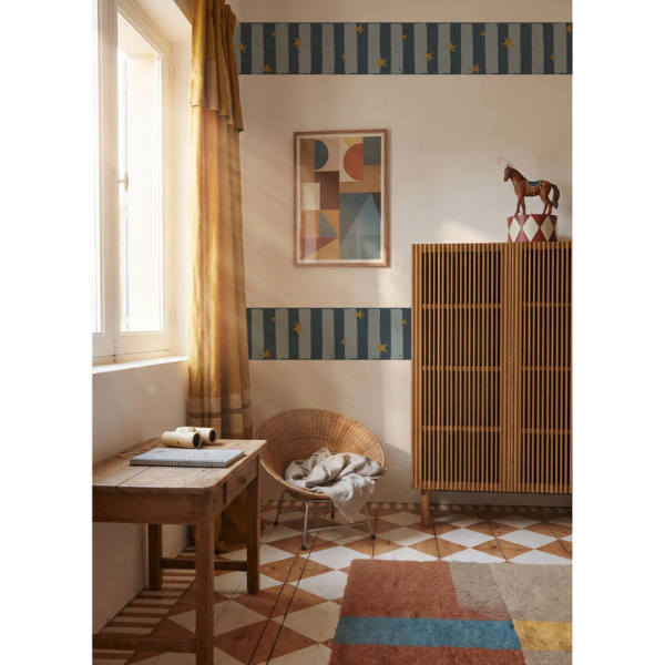 Pas tapetowy do pokoju dziecka Border Spanish stripes Blue with stars 100x25cm