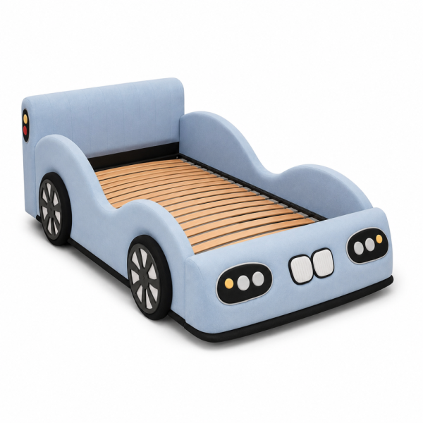 Tapicerowane łóżko dziecięce RACER MINI marki DAPPI z miękkim zagłówkiem.