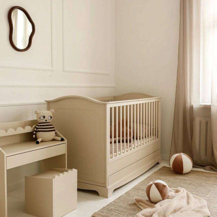 Łóżeczko niemowlęce Bellamy Royal Timeless 70x140 cm z szufladą latte