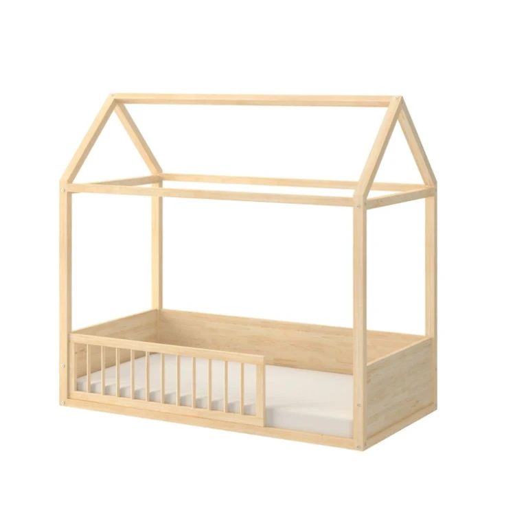 Zestaw Wood Nest – łóżko domek Montessori 70 × 140 cm z kompletem barierek Bellamy Wood Nest