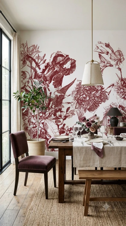 Tapeta do pokoju dziecięcego Mural Holenderski bukiet bordo
