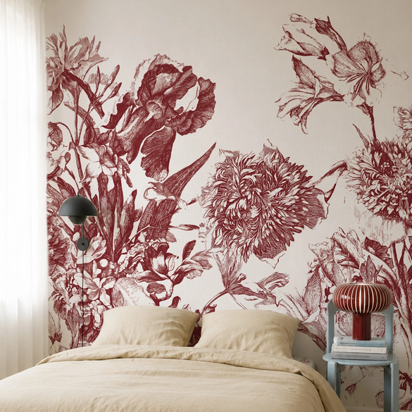 Tapeta do pokoju dziecięcego Mural Holenderski bukiet bordo