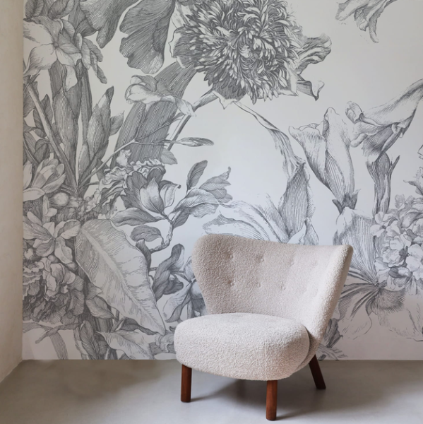 Tapeta do pokoju dziecięcego Mural Holenderski bukiet szary
