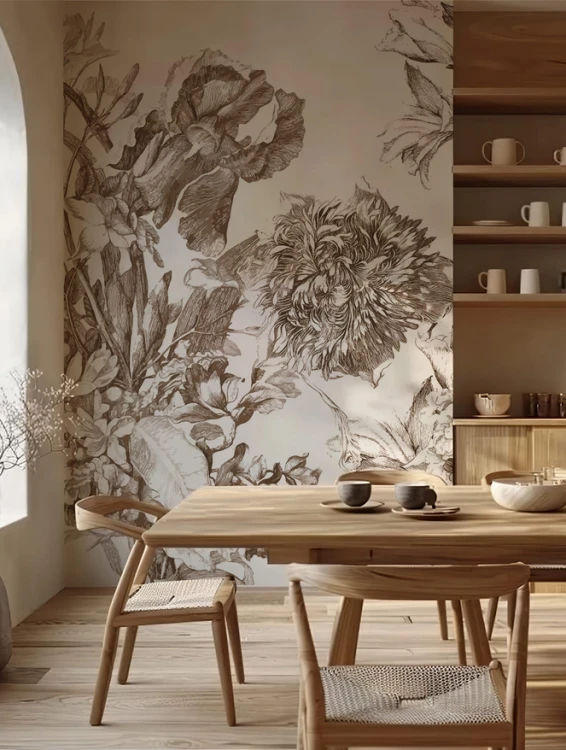 Tapeta do pokoju dziecięcego Mural Holenderski bukiet brown