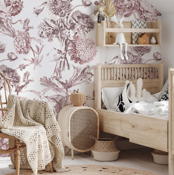Tapeta do pokoju dziecięcego Mural Holenderski bukiet pink