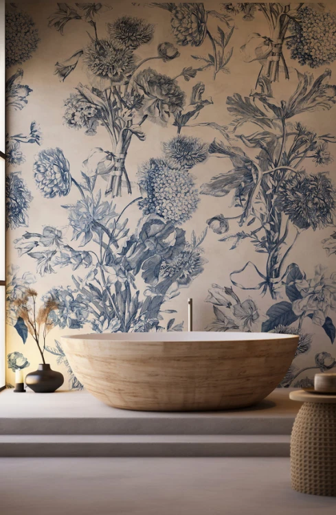 Tapeta do pokoju dziecięcego Mural Holenderski bukiet blue