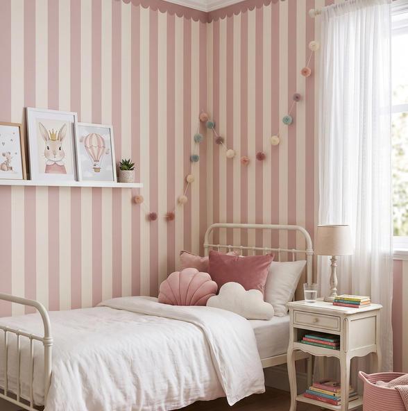 Tapeta do pokoju dziecięcego Funky paski pink