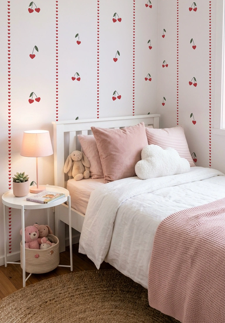 Tapeta do pokoju dziecięcego Wisienki pink