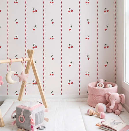 Tapeta do pokoju dziecięcego Wisienki pink