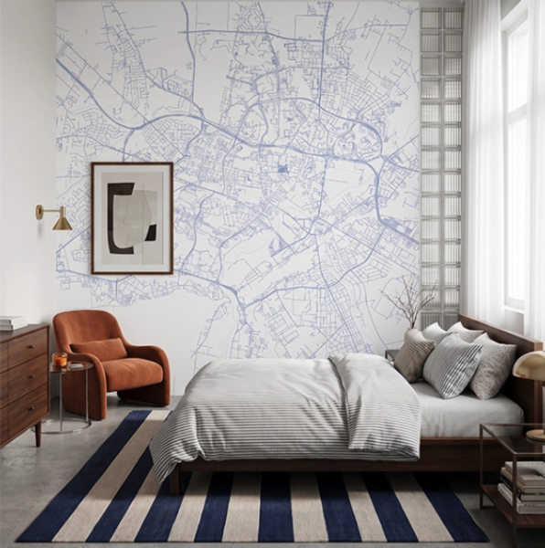 Tapeta do pokoju dziecięcego mapa Twojego miasta blue