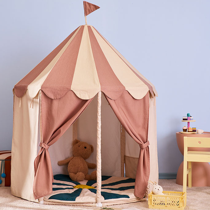 KID'S CONCEPT namiot pawilon w paski Dusty Brown dla dzieci z bawełny organicznej GOTS