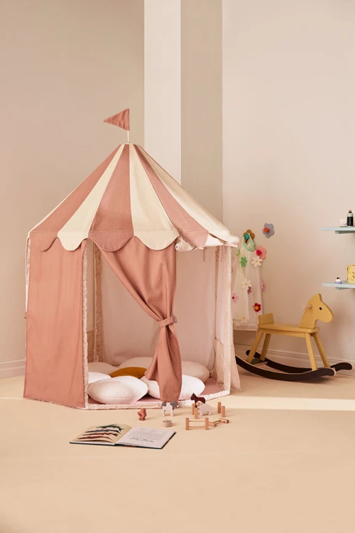 KID'S CONCEPT namiot pawilon w paski Dusty Brown dla dzieci z bawełny organicznej GOTS