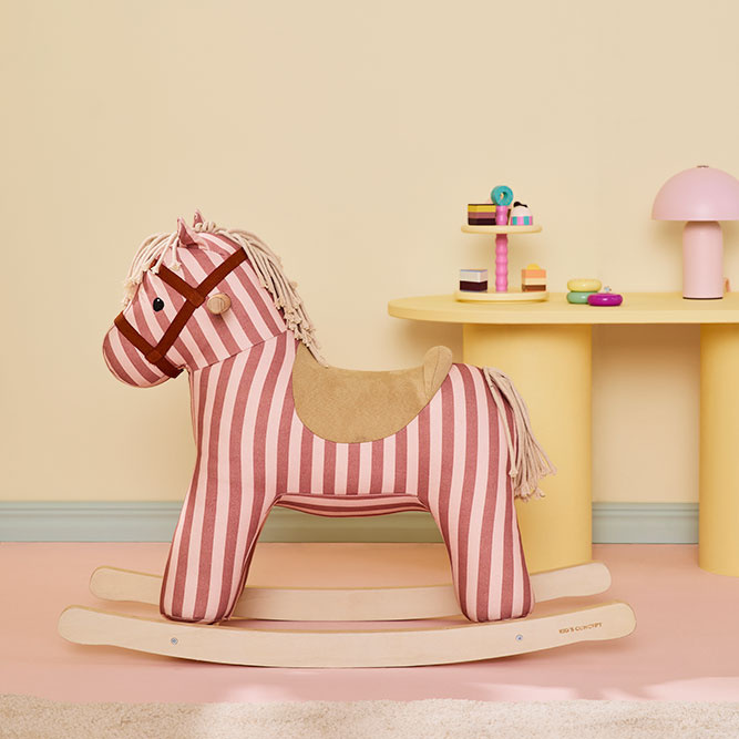 Kid's Concept Mila konik na biegunach dla dzieci w gliniano-różowe paski na drewnianych płozach FSC
