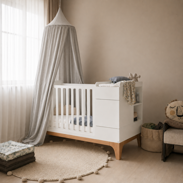 Łóżeczko UP 70x120 z przewijakiem i szafką przekształcane w łóżko junior 70x160 z biurkiem