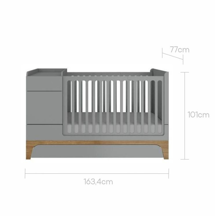 Łóżeczko UP! szare 70x120 z przewijakiem i funkcją łóżka 70x160