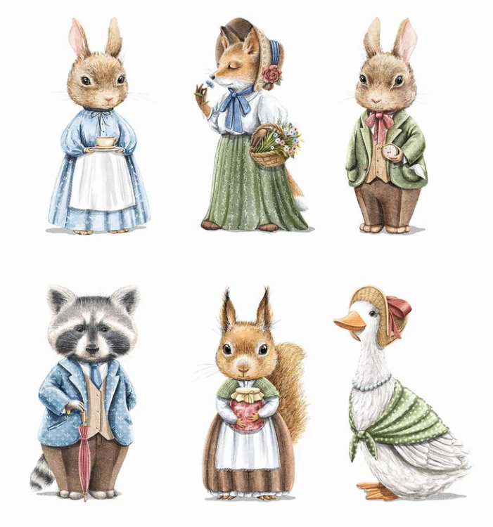Naklejka do pokoju dziecka Vintage zwierzęta mini