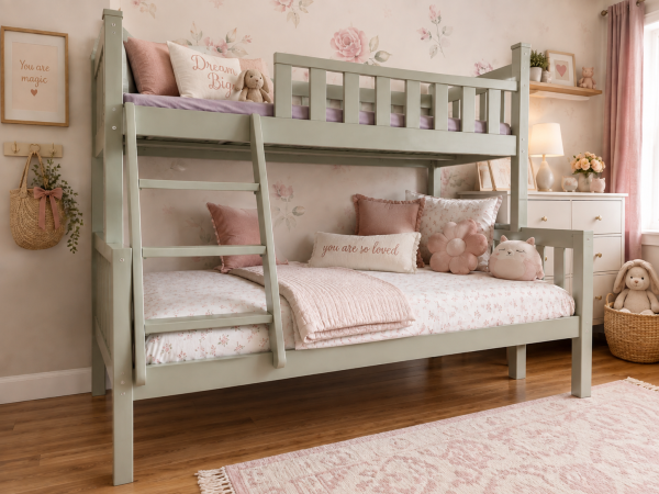 Drewniane Łóżko Piętrowe 3 osobowe BLANKA oliwka