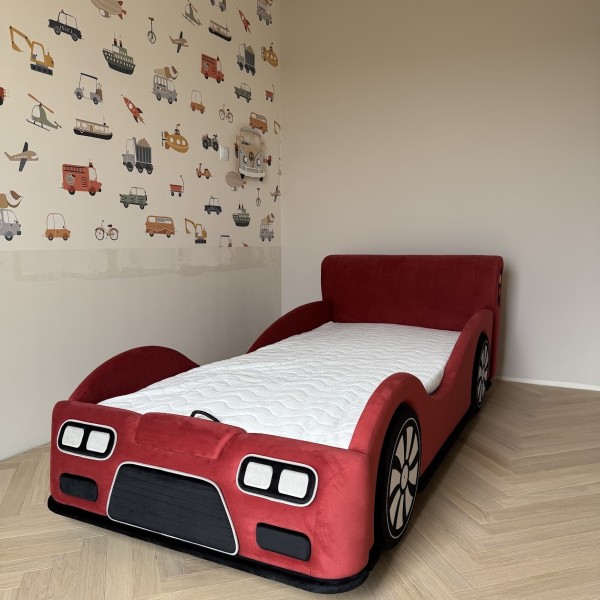 Łóżko samochód dla dziecka z pojemnikiem na pościel Auto Racer Lift karmazyn