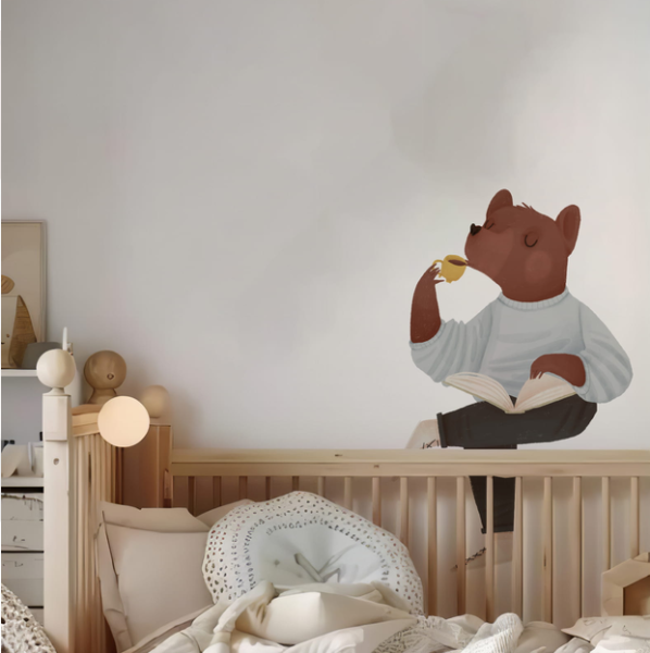Naklejka do pokoju dziecka Lubię czytać miś