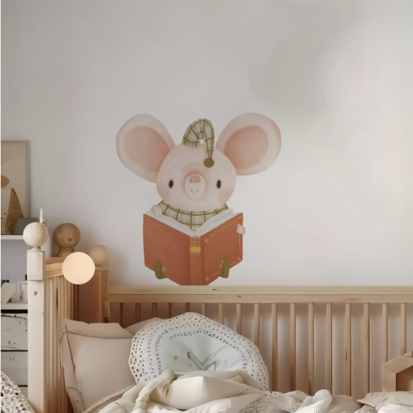 Naklejka do pokoju dziecka Lubię czytać mysz 60cm
