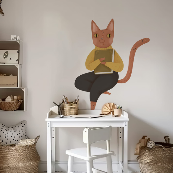 Naklejka do pokoju dziecka Lubię czytać kot 60cm