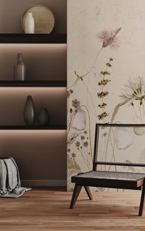 Tapeta do pokoju dziecięcego mural Rosnące trawy na beżu