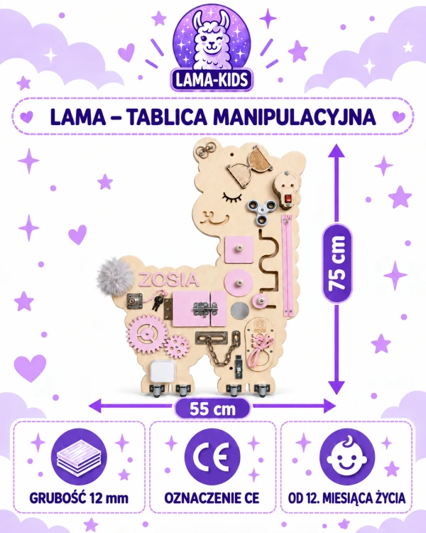 Tablica manipulacyjna Lama – sensoryczna tablica edukacyjna dla dzieci