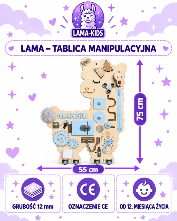 tablica manipulacyjna lama personalizowana dla chłopca